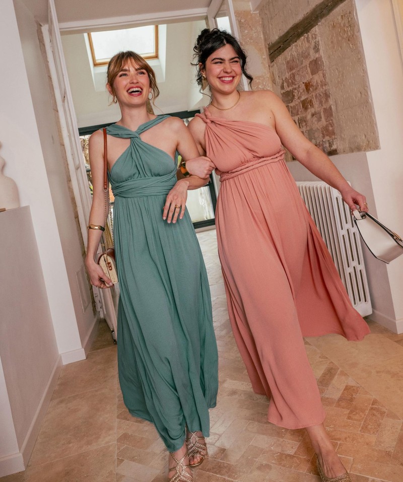 Robe longue dos nu multilook en viscose froissée femme